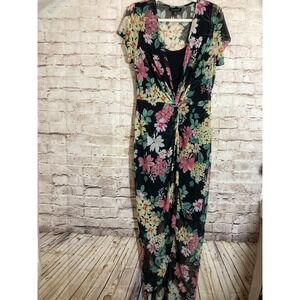 Connected Maxi Dress 12 Dark Romantic Florals Mesh Lined Tropical Twist Front
